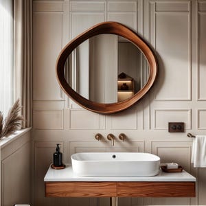 Walnut Wooden Frame Mirror - Round Framed Walnut Mirror - Modern Walnut Wood Mirror -  Aesthetic Handmade Natural Wood Live Edge Mirrors