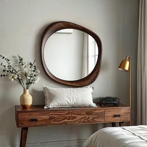Handmade Walnut Wood Circle Mirror: Mid Century Modern Live Edge