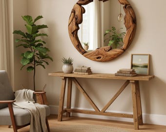 Olive Wood Round Mirror - Live Edge Wood Wall Mirror - Unique Wood Mirro - Live Edge Decorative Mirror -  for Wall Decor - Halloween Gift