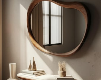 Walnut Wood Mirror: Irregular Organic Entryway Mirror