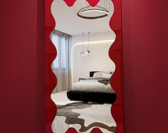 Wavy Full Length Floor Mirror: Asymmetrical Squiggle Home Decor
