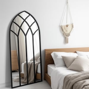 Arched Window Pane Mirror: Gothic Black Frame Wall Decor
