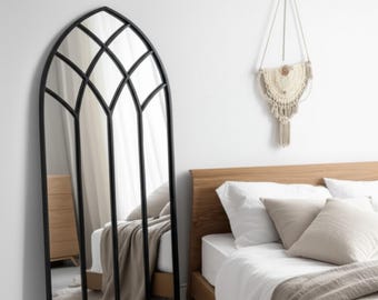 Arched Window Pane Mirror: Gothic Black Frame Wall Decor