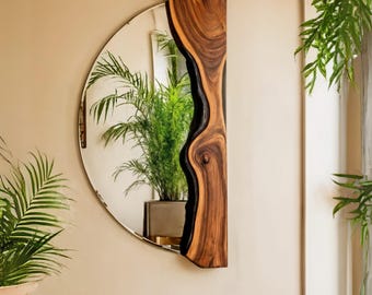 Live Edge Wood Mirror: Half Moon Natural Wall Decor