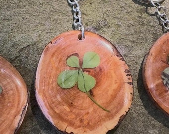 Hand-Made Wooden Four-Leaf Clover Keychain