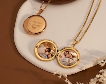 Benutzerdefinierte Medaillon Halskette mit Foto, gravierte Runde Medaillon, Bild Halskette, Erinnerungsschmuck, Haustier-Liebhaber Geschenk, Familiengeschenk, Muttertagsgeschenk