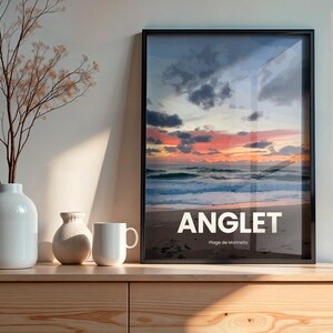 Affiche illustrée de la côte basque – Plage d’Anglet, Biarritz & Bayonne
