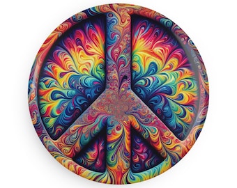 Psychedelic Peace Sign Button Magnets, Colorful Decor for Home & Office