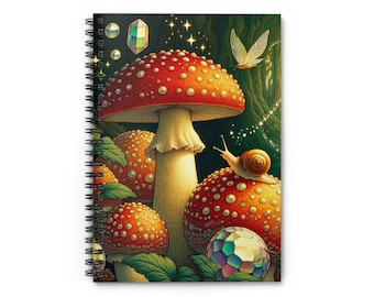 Whimsical Mushroom Spiral Notebook - Fairy, Nature Inspired Journal, Nature Lover, Mushroom Journal, Woodland, Forest, Wild Mushrooms