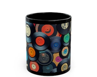 Retro Vinyl Record Black Mug Vinyl Records Mug Gift for Musicians Music Lover Gift Music Mug Records