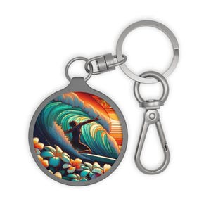 Colorful Surf Wave Keyring Tag, Perfect for Beach Lovers, Surfers, Keychain Gift, Coastal Decor, Summer Vibes
