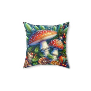 Whimsical Mushroom Decorative Pillow, Cozy Home Accent Cushion, Artful Throw Pillow for Nature Lovers, Unique Gift for Fungus Fans, Boho
