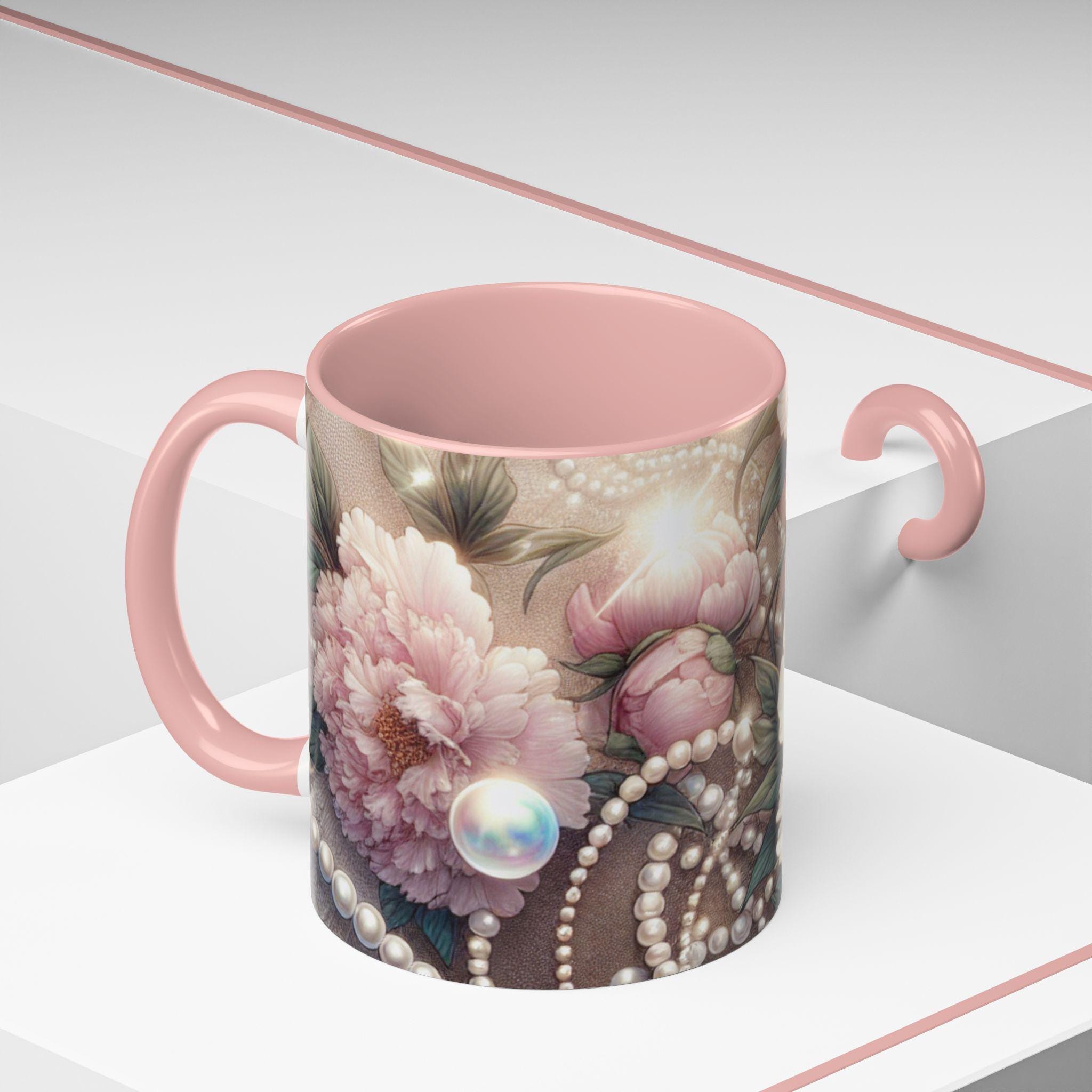 Elegant Floral Accent Coffee Mug 11oz, Gift for Mom, Gift for Grandma, Tea Party gift
