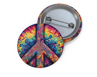 Custom Peace Symbol Pin Buttons | Colorful Funky Badge, Trendy Accessories, Party Favors, Gifts, Eco-Friendly Statement