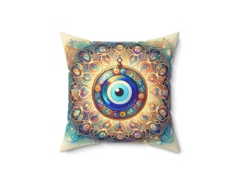 ボヘミアン イーブルアイ 装飾枕、スピリチュアルな室内装飾、瞑想ギフト、居心地の良いリビングルームのアクセント、ユニークな新築祝いギフト