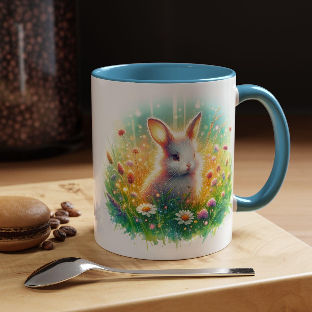 Whimsical Bunny Rabbit Coffee Mug Cute Bunny Mug Spring Decor Easter 