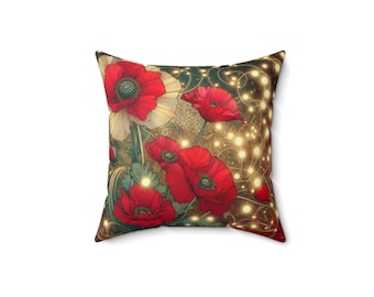 Vibrant Poppy Square Pillow - Cozy Home Decor, Fireflies, Poppies