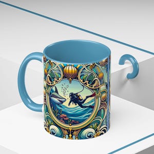 Underwater Scuba Diving Adventure Coffee Mug | Ocean Lover Gift, Shark Mug, Diver Coffee Cup, Sea Life Art, Unique Collectible