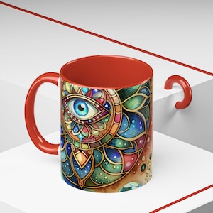 Bohemian Nazar Mandala Coffee Mug 11oz, Colorful Teacup for Meditation, Gift for Yoga Lovers, Vibrant Tea Mug, Home Decor