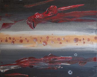 Original Outer Space Alien Artwork Painting, Hand-painted, One of a kind