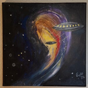 Original UFO Outer Space Alien Painting, Hand-painted, One of a kind. I and Skunkworks Art will make no prints from these paintings.