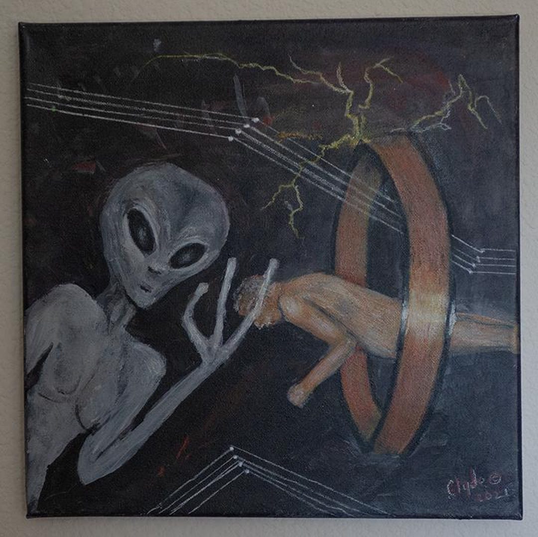 Original Outer Space Alien Artwork Painting, Hand-painted, One of a ...