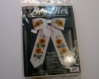 Cross Stitch Kit, Sunflowers, Bow Ties, Counted Cross Stitch, Finished size is 11"  by 17",  14 count aida, New in Pkg. from NormasTreasures