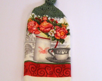 Kitchen Towel, Flowers, Hanging Towel, Kitchen supplies, Handmade by NormasTreasures