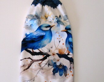 Blue Bird Hanging Towel, Kitchen Towel, Spring Towel, Hanging Towel, Kitchen supplies, Handmade by NormasTreasures