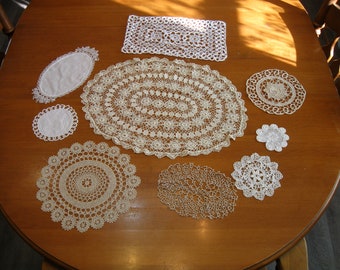 Tatting Lace Doily, Crochet Doly, Pin Lace Doily Lot of 9 , Doily Lot, White and Ecru, Mix Lot, Junk Journal Supplies by NormasTreasures