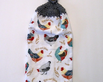 Chickens Hanging Towel, Hens Hanging Towel, Kitchen supplies, Retro Farm, Hostess Gift, Handmade by NormasTreasures