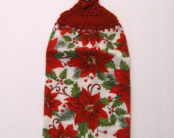 Poinsettia Towel, Hanging Towel, Kitchen supplies, Hostess Gift, Handmade Christmas Towel, Hanging Stove Towel, by NormasTreasures