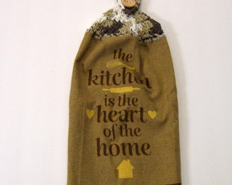 Kitchen is the Heart of the Home,   Towel, Hanging Towel,  Kitchen supplies,  Hostess Gift, Handmade by NormasTreasures