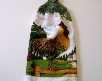 Rooster Hanging Towel, Kitchen supplies, Retro Farm, Hostess Gift, Handmade by NormasTreasures