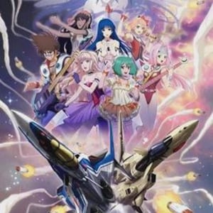 Puede incluir: Ilustración de estilo anime que presenta un grupo de personajes con instrumentos musicales y una aeronave futurista. Los personajes tienen diversos colores de pelo y atuendos, ambientados en un fondo de espacio y explosiones. La obra de arte tiene un ambiente dinámico y enérgico.