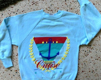Cruie Elite 1980s vintage anchor nautical soft sweatshirt - seafoam blue size small