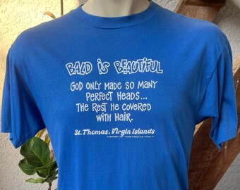 Bald is Beautiful 1980s vintage St. Thomas Virgin Islands novelty t-shirt - blue size XL