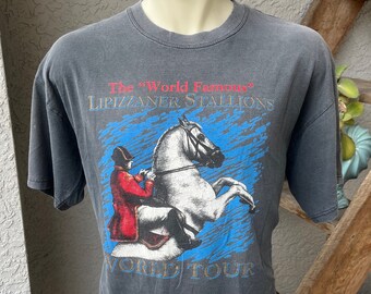 Lipizzaner Stallions World Tour 1990s vintage destroyed t-shirt - faded to gray size short XL
