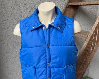 1980s Swingster vintage puffy vest electric blue size large