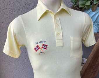 SS Norway 1980s vintage pale yellow polo shirt tee - size small