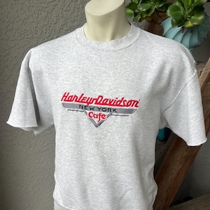 Harley Davidson Cafe New York 1990s vintage short sleeve sweatshirt - heather gray size extra large