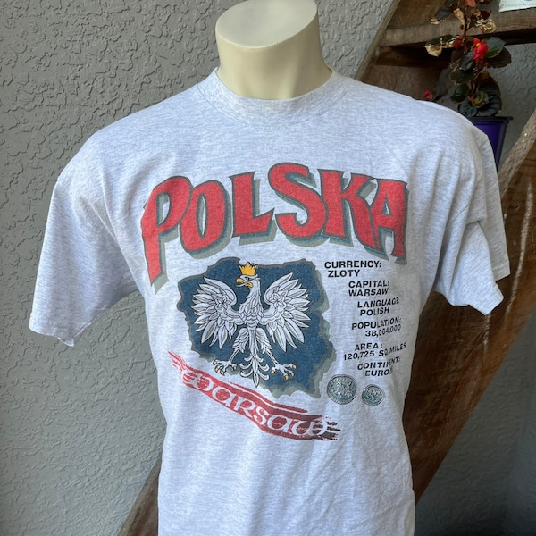 Polska 1990 vintage Warsaw Poland t-shirt - gray size extra large