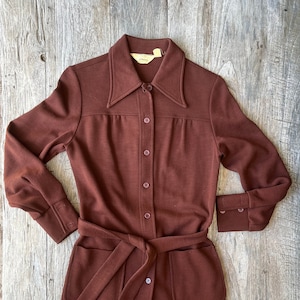 JC Penney 1970s vintage long shirt with tie - brown size 10-12