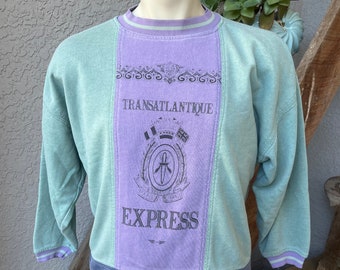 1990s vintage Express heavyweight sweatshirt - pastel green and purple Transaltic size small