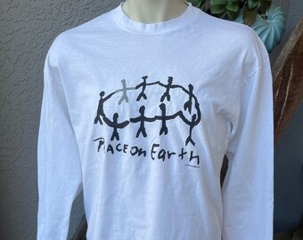 Vintage 1990s Peace On Earth by Michael Stars long sleeve white t-shirt - one size fits all