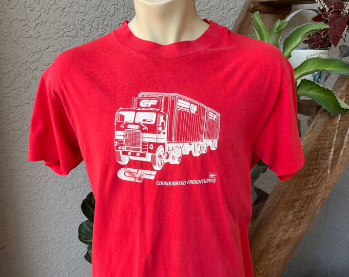 1980s Semi Truck Vintage Consolidated Freightways T-shirt Red Size ...