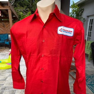 Vintage 1980s NEVER WORN Hudson General long sleeve collared work shirt - red size large/XL