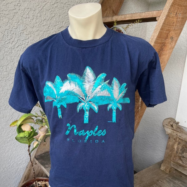 Naples Florida 1990s vintage palm tree tee shirt - blue size large