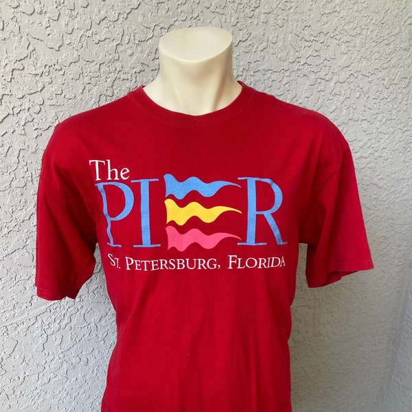 T-shirt vintage des années 1990 St Petersburg Pier - rouge taille extra large