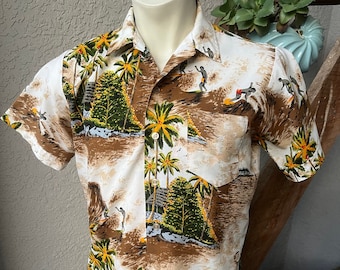 1970s Hawaiian surf and sail vintage shirt - size medium/large